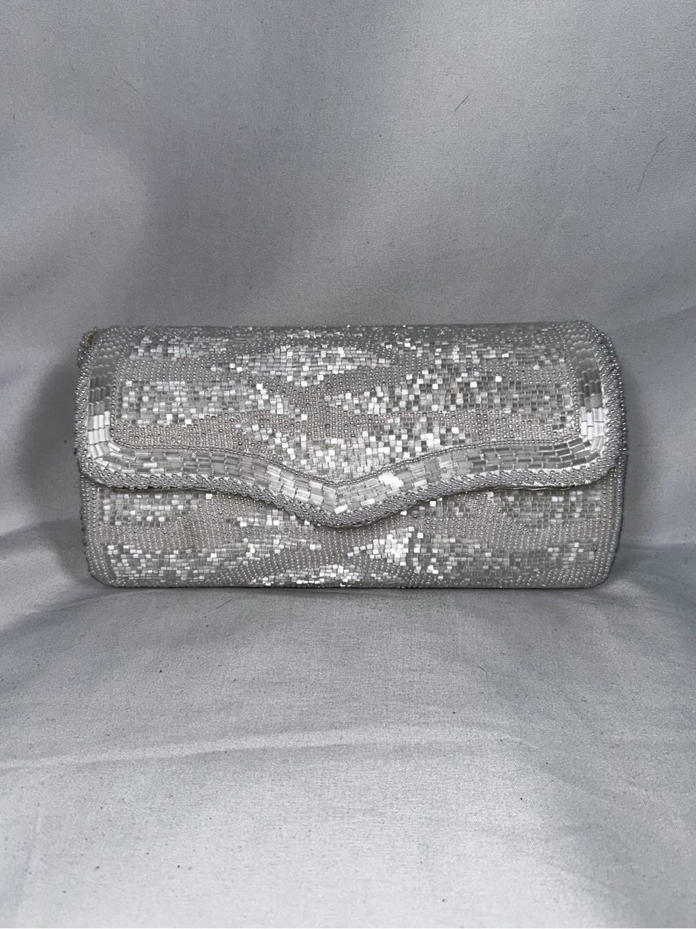 Vintage Delill White Beaded Clutch - Wedding Bridal Bag